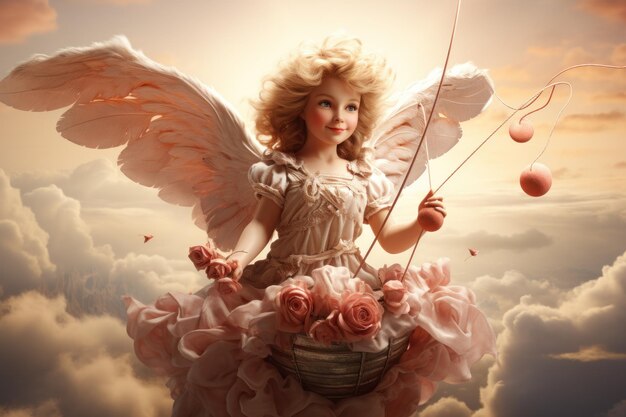 retrato de uma menina divertida, um anjo com asas