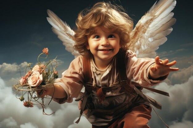 retrato de uma menina divertida, um anjo com asas