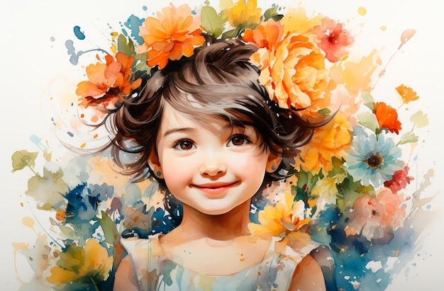 Retrato de uma menina em aquarela pintadas em papel aquarela Ilustração de moda bonita
