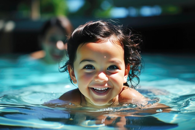 Retrato de uma menina em uma piscina