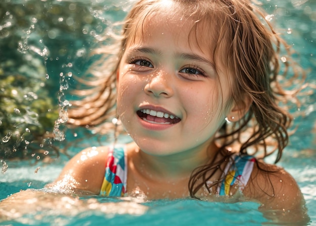 retrato de uma menina nadando na piscina