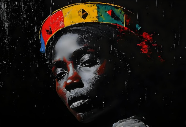 Retrato de uma mulher afro-americana com uma coroa em um fundo preto Mês da História Negra