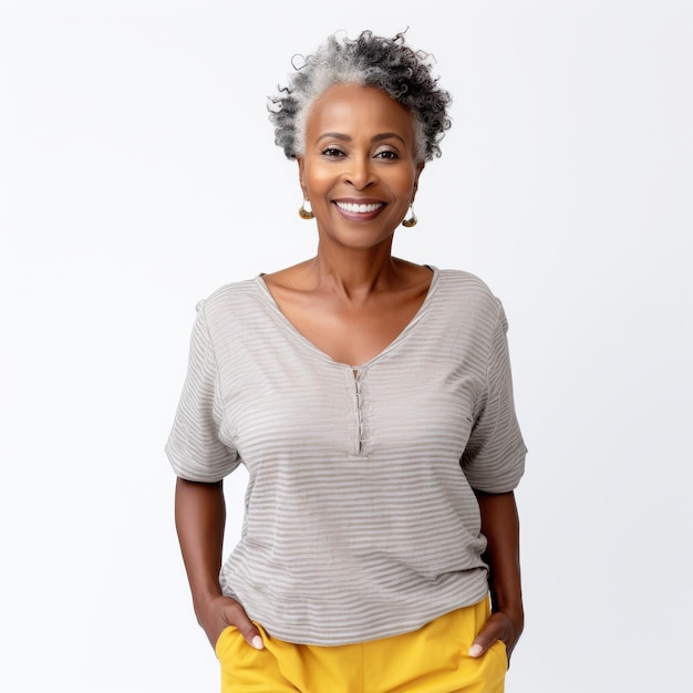 Foto retrato de uma mulher afro-americana de meia-idade sorridente