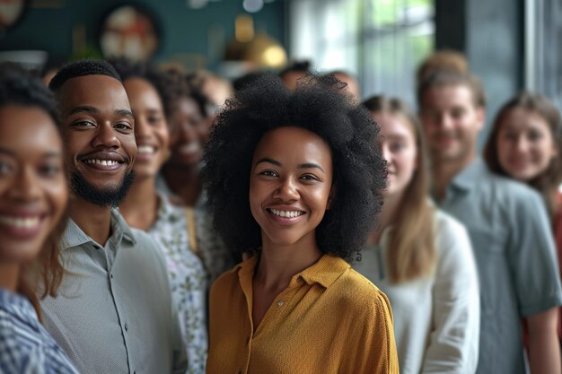 Retrato de uma mulher afro-americana sorridente com amigos ao fundo