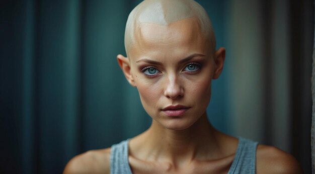 retrato de uma mulher bonita sem cabelo no fundo retrato de mulher careca mulher de câncer