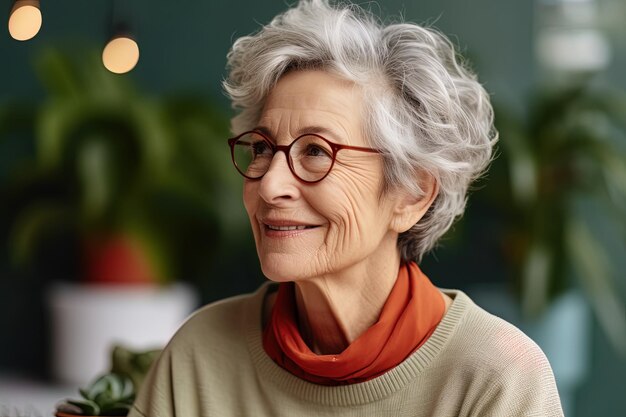 Retrato de uma mulher caucasiana sênior com óculos