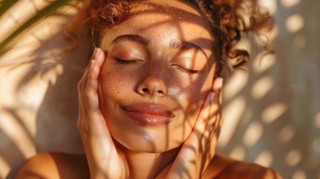Retrato de uma mulher com pele clara e radiante incorporando o brilho da saúde interior e felicidade