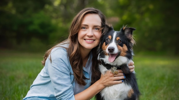 Retrato de uma mulher com seu lindo cão