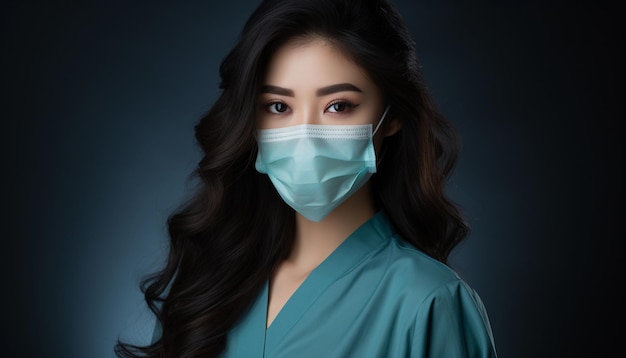 Retrato de uma mulher com uma máscara médica