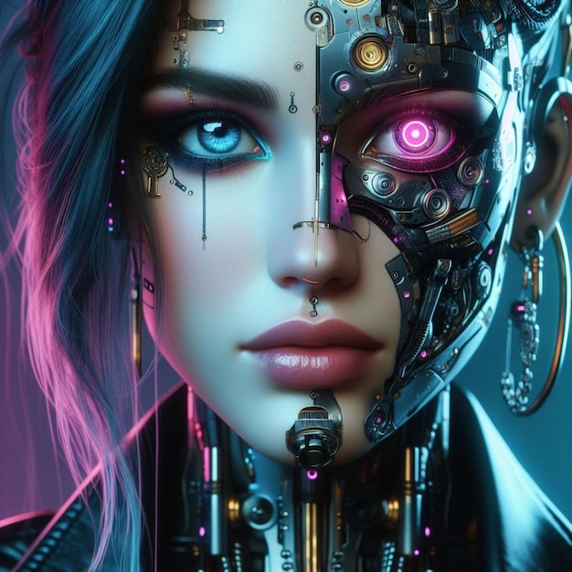 Retrato de uma mulher da era cyberpunk