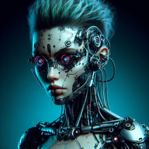 Retrato de uma mulher da era cyberpunk