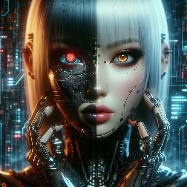 Retrato de uma mulher da era cyberpunk