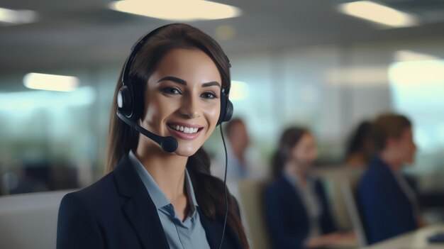 Retrato de uma mulher de call center sorrindo