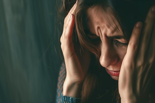 Foto retrato de uma mulher de meia-idade cobrindo o rosto com as mãos em desespero conceito de depressão separação dor perda de entes queridos