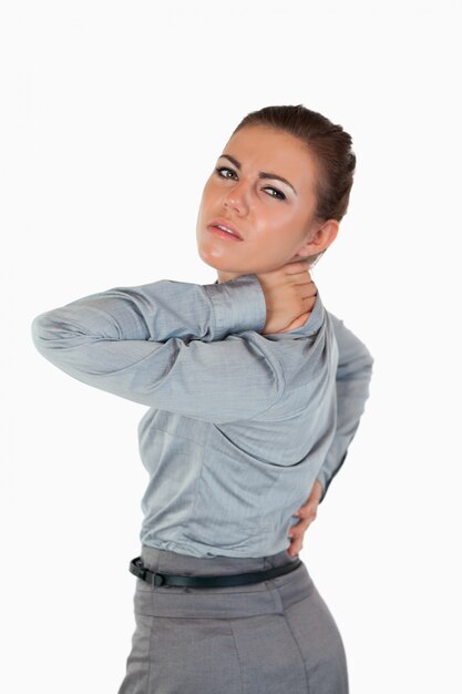 Foto retrato de uma mulher de negócios com dor nas costas