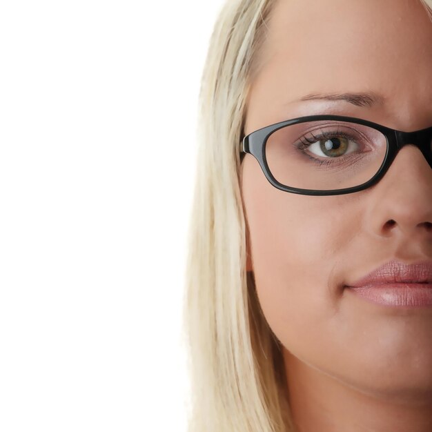 Foto retrato de uma mulher de negócios contra fundo branco