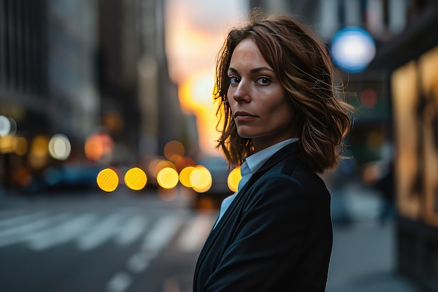 Retrato de uma mulher de negócios em uma rua da cidade