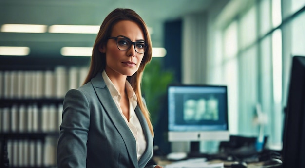 Foto retrato de uma mulher de negócios profissional no escritório retrato de um rosto de mulher de negócios de escritório