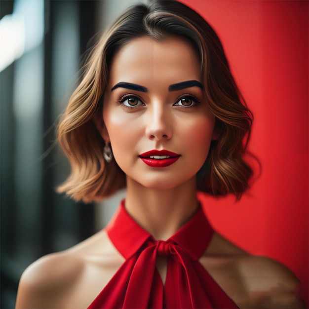 retrato de uma mulher de vestido vermelho