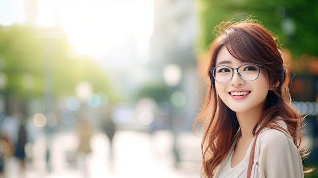 retrato de uma mulher em pé e sorrindo