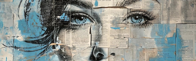 Foto retrato de uma mulher feito com jornais e tinta gerado por ia