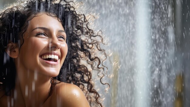 Foto retrato de uma mulher feliz tomando banho ia generativa