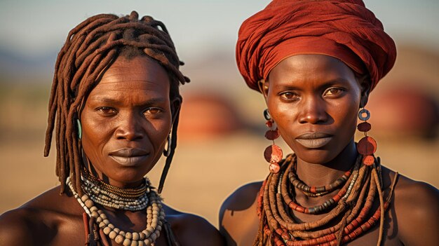 Retrato de uma mulher Himba vestida no estilo tradicional na Namíbia, África