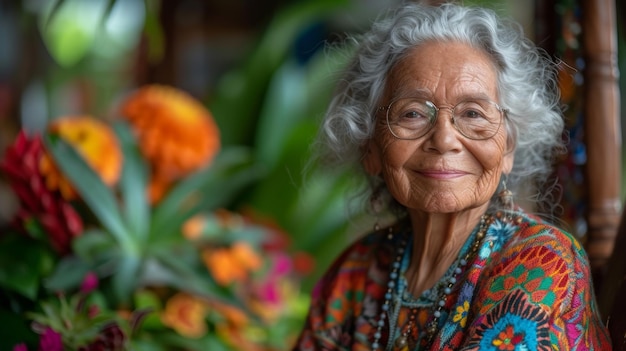 Retrato de uma mulher idosa com sorriso gerado por IA