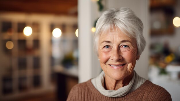 Retrato de uma mulher idosa sorrindo para a câmera