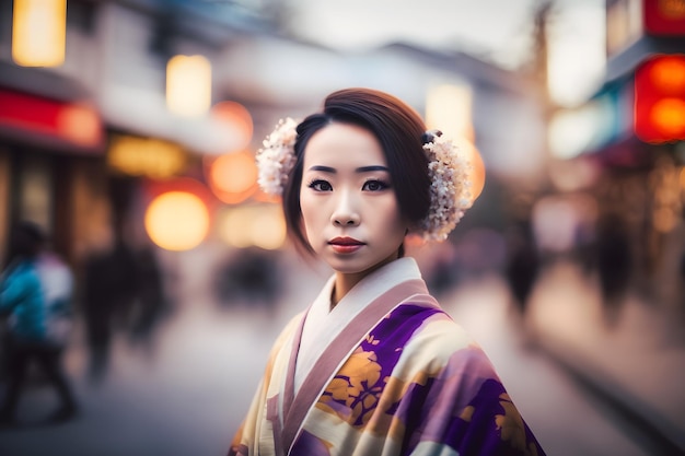 Retrato de uma mulher japonesa em roupas nacionais rede neural gerada por ai