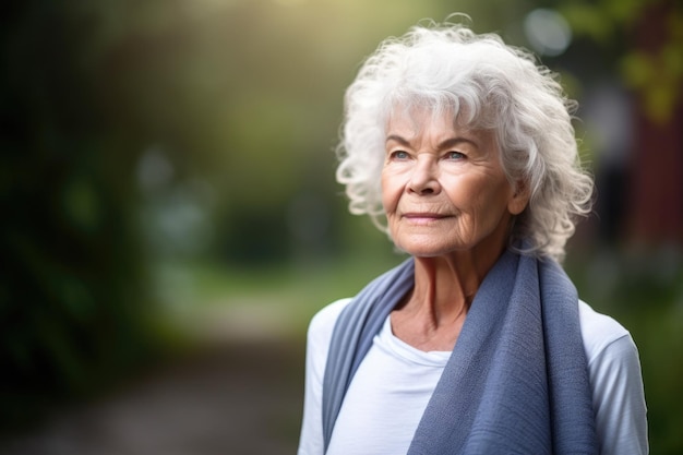 Retrato de uma mulher madura do lado de fora com seu tapete de ioga criado com ai generativa