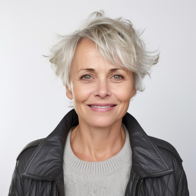 Foto retrato de uma mulher madura sorridente para publicidade de estilo de vida ou beleza