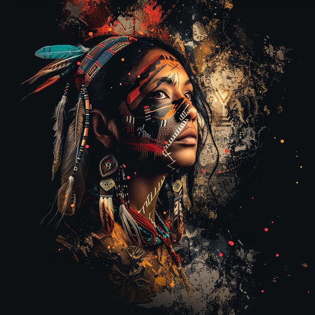 Foto retrato de uma mulher nativa com ornamentos tribais