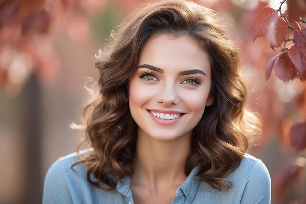 Retrato de uma mulher naturalmente bonita sorrindo e olhando para a câmera