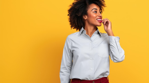 Retrato de uma mulher negra legal e moderna no fundo com espaço de cópia