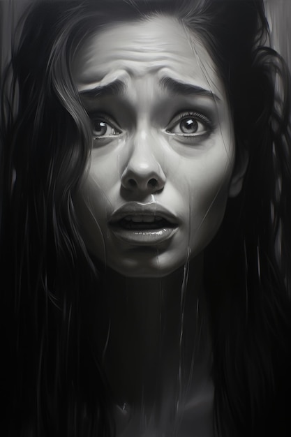 Retrato de uma mulher triste em um fundo escuro O conceito de depressão profunda