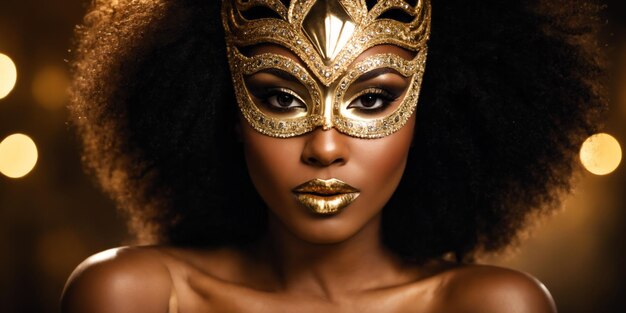 retrato de uma mulher usando uma máscara de carnaval