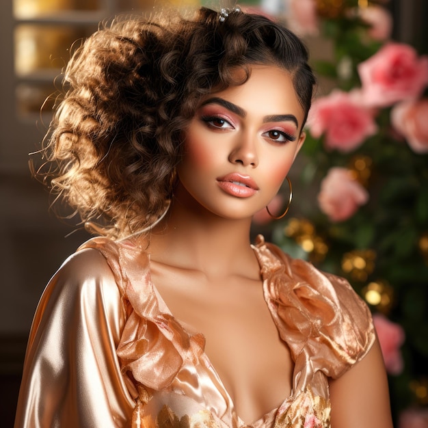 retrato de uma mulher valentines maquiagem luxo allure ouro rosa