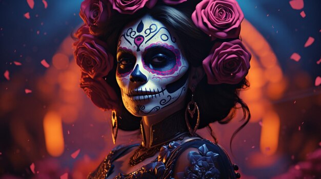 Retrato de uma mulher vestindo dia dos mortos ou fantasia de caveira mexicana Dia de los muertos