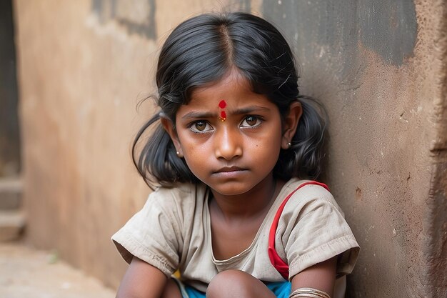 Foto retrato de uma pobre menina indiana