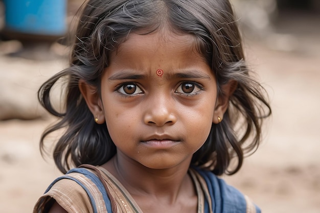 Foto retrato de uma pobre menina indiana