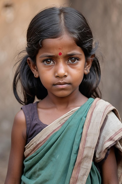 Foto retrato de uma pobre menina indiana