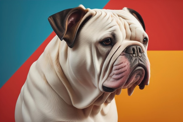 Retrato de uma raça de cão Bulldog inglês em um fundo de cor sólida ai generativo