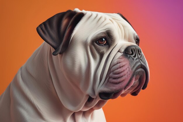 Foto retrato de uma raça de cão bulldog inglês em um fundo de cor sólida ai generativo