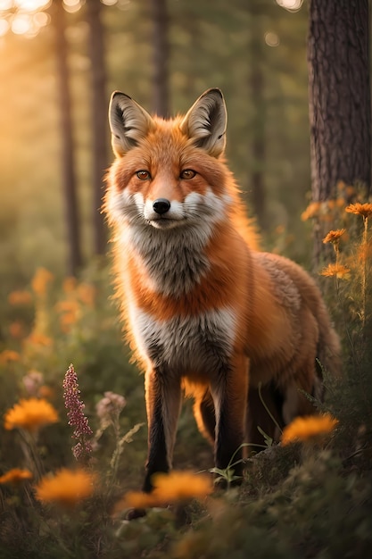 Foto retrato de uma raposa em uma trilha florestal