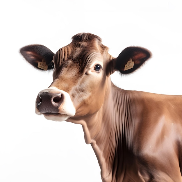 Retrato de uma vaca marrom criada para carne orgânica em um objeto isolado de fundo branco