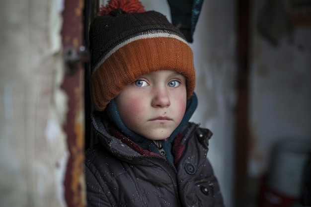 Retrato de uma vida orfa lutando e resiliência de uma criança sem pais navegando através de desafios com esperança e determinação em um mundo de incerteza