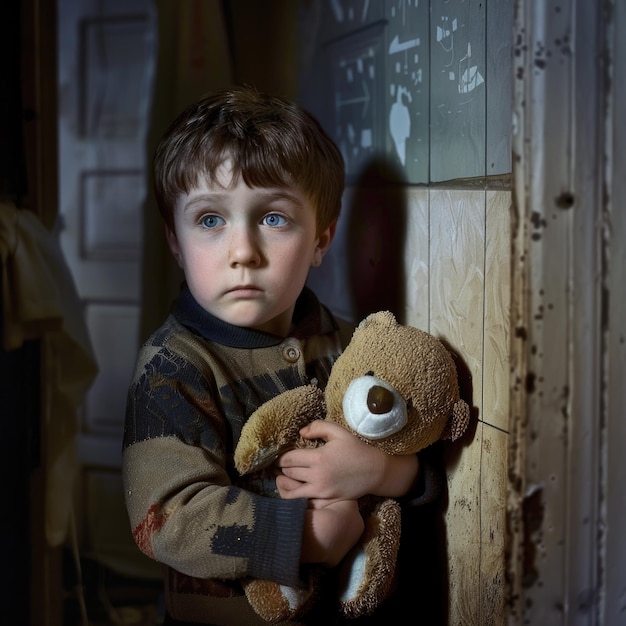 Foto retrato de uma vida orfa lutando e resiliência de uma criança sem pais navegando através de desafios com esperança e determinação em um mundo de incerteza