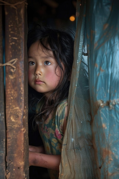 Foto retrato de uma vida orfa lutando e resiliência de uma criança sem pais navegando através de desafios com esperança e determinação em um mundo de incerteza