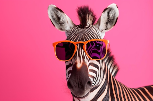 Retrato de uma zebra da moda usando óculos de sol legais conceito de férias de verão generativo ai